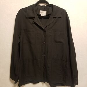 AKA Eddie Bauer L Top Linen Blend Button-Up Utility Pockets Vtg Lagenlook Gothic